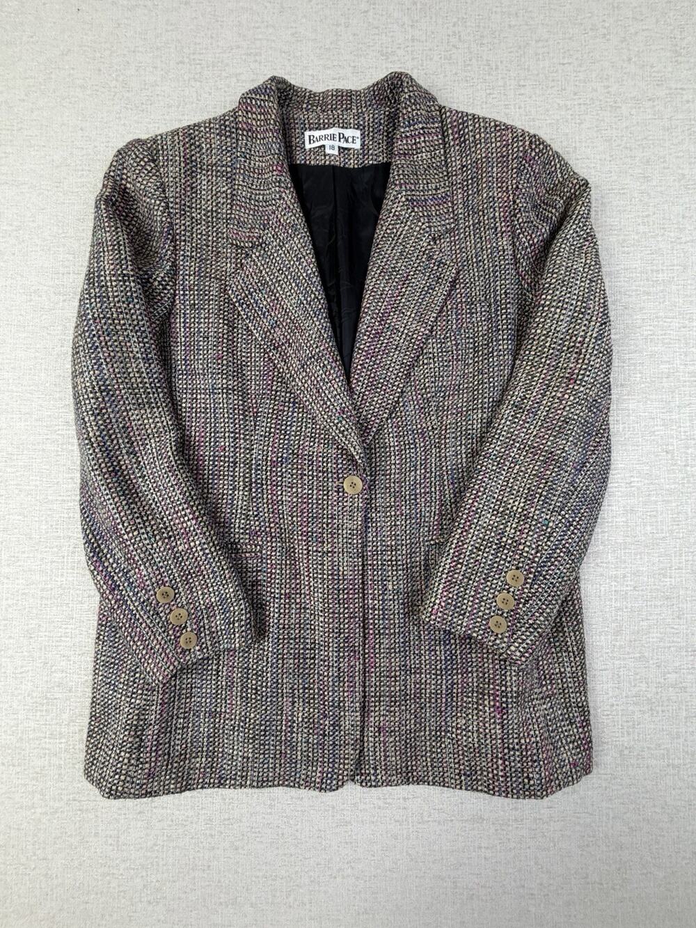 Vintage Barrie Pace Women’s Size 18 Silk Tweed Blazer Multicolor One Button
